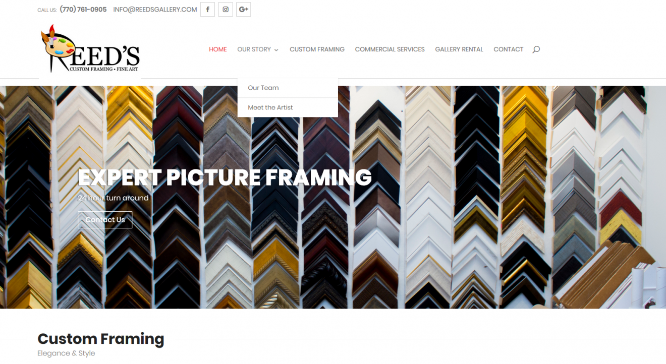 Reed's Custom Framing and Gallery - Solia Designed Website - Conyers